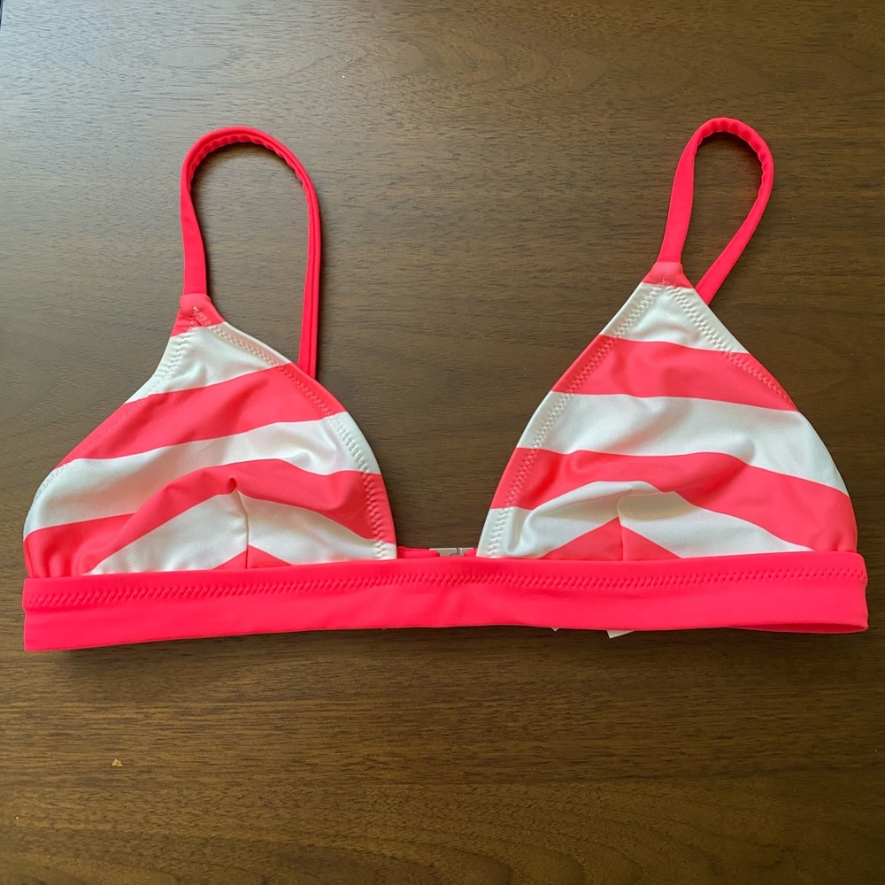 Small Solid & Striped Hot Pink and Cream Bikini Top